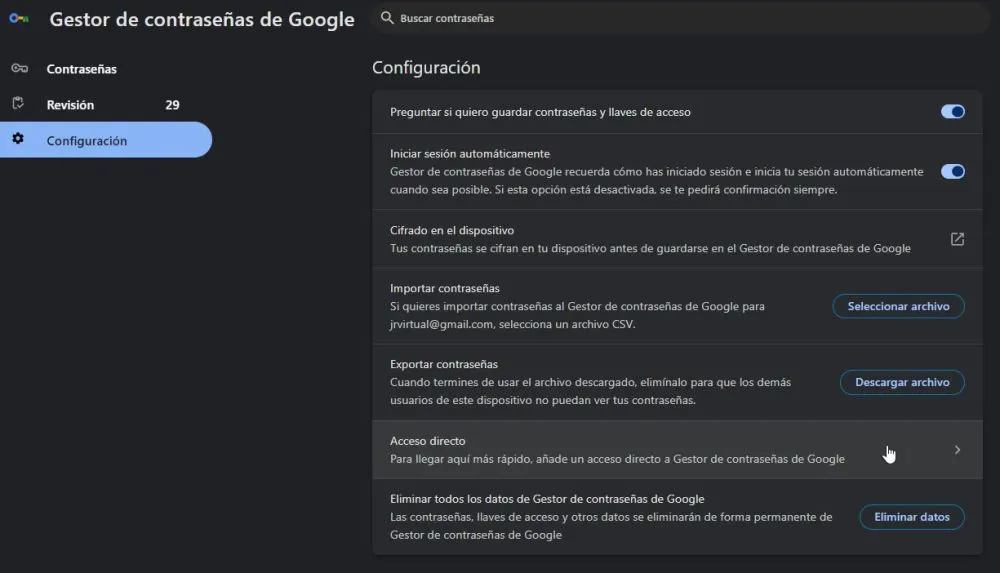 gestor de contraseñas de Google Chrome