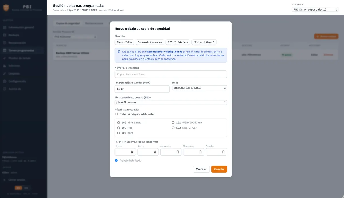 Gestión de trabajos programados en PBI